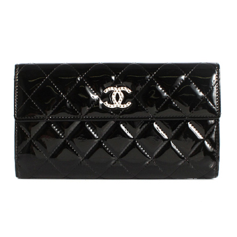 CHANEL シャネル 財布 コピー A48702 エナメル ココマーク ブリリアント 長財布 ブラック＆シルバー